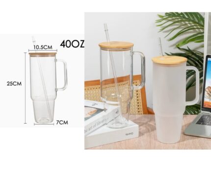 Bamboo lid drinking glass